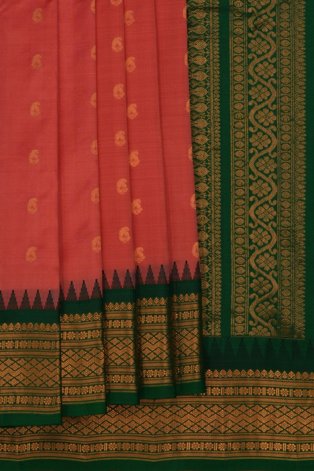 Image of Gadwal Silk Coral Pink Saree